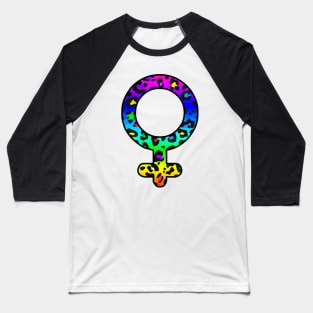 Venus Planet Symbol in Dark Rainbow Leopard Print Baseball T-Shirt